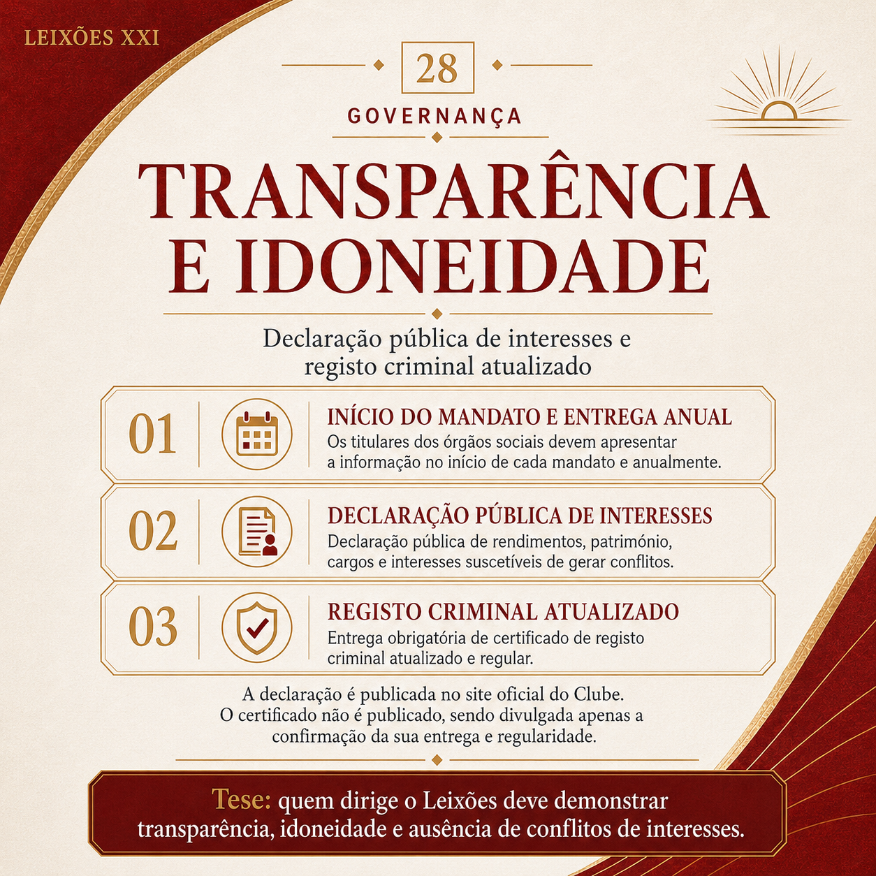Transparência e idoneidade dos órgãos sociais — resumo visual
